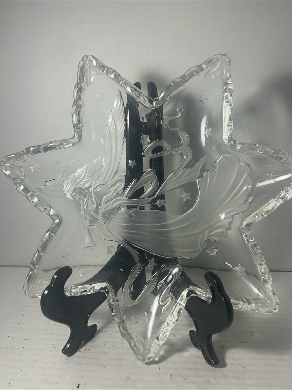 Clear Star-Shaped Glass Decorative Plate with Angel Motif